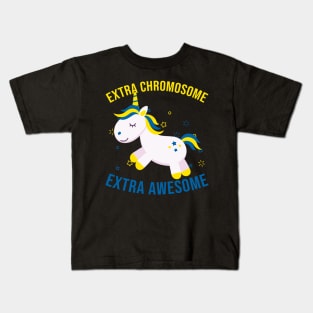 Extra Chromosome Awesome Unicorn World Down Syndrome Day Trisomy 21 Awareness Kids T-Shirt